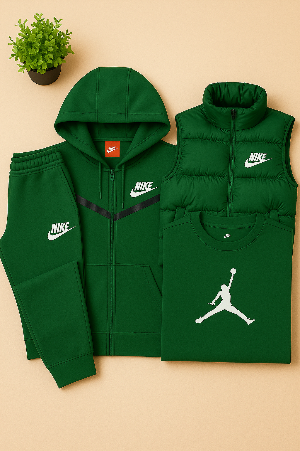 NK™ Full Outfit Bundle in Gray – Hoodie, Joggers, Puffer Vest & Jordan T-Shirt